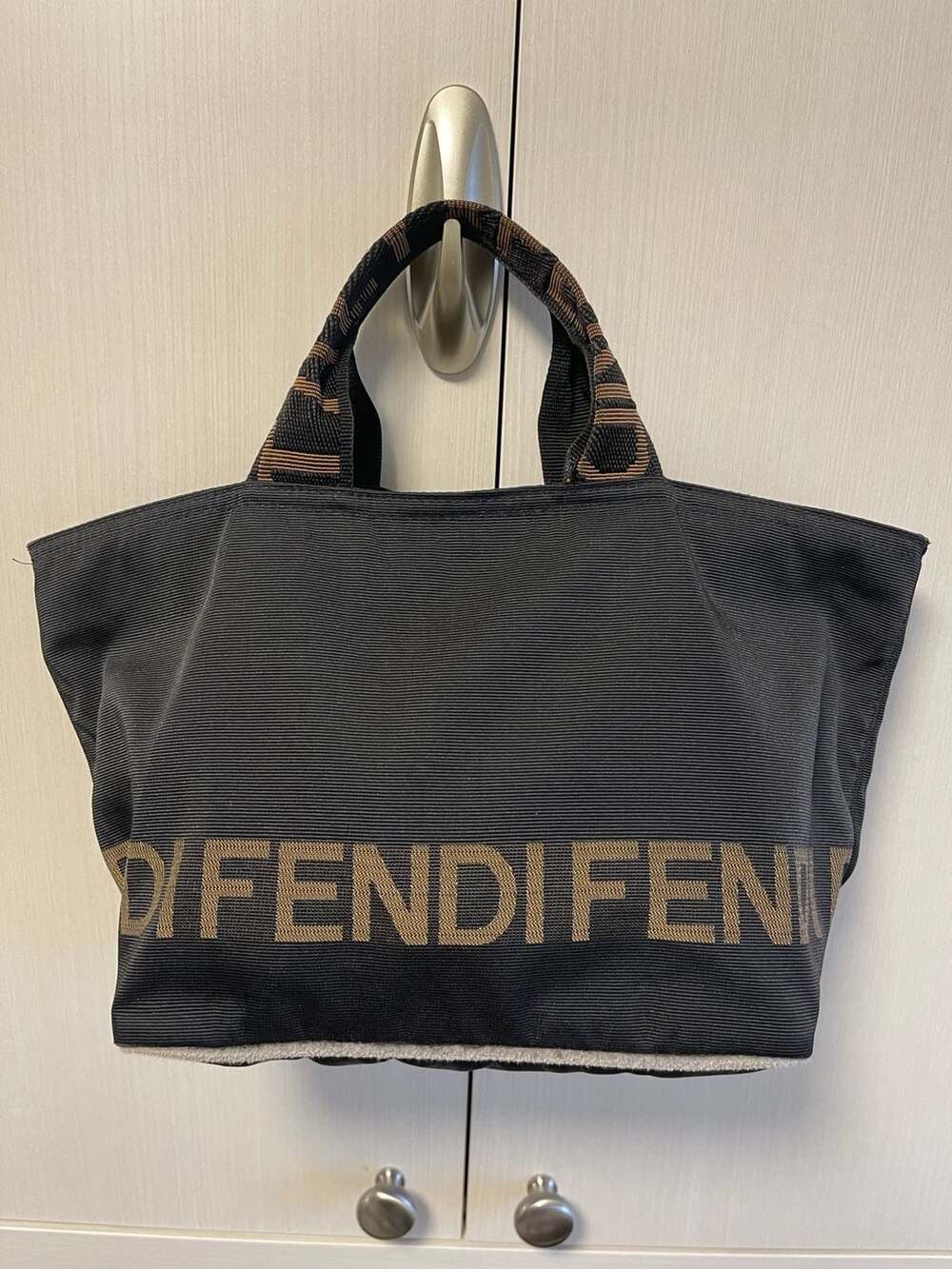 Fendi Small Black Canvas Logo Tote Bag